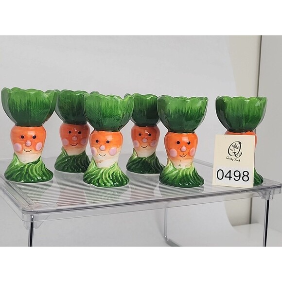 SIX Orange Green Carrot Ceramic Egg Holders Cottontale Filigree Easter  1990's - Picture 8 of 8
